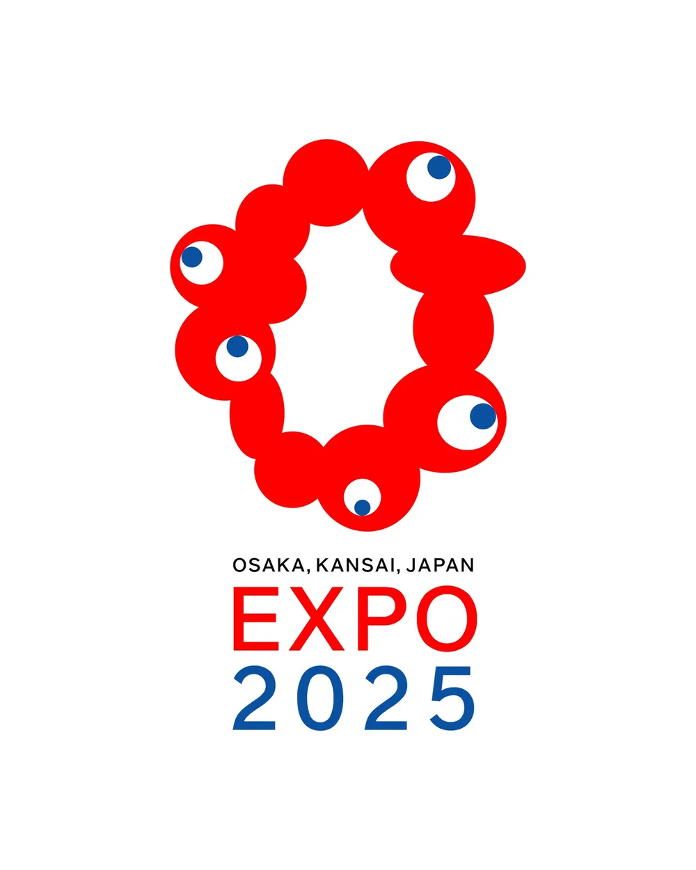 Logo de la Expo 2025 Osaka, Kansai, Japón: anillo de células rojas con ojos azules